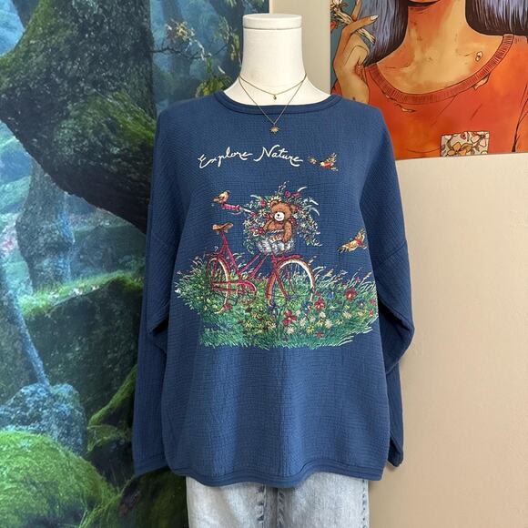 vintage teddy bear nature sweatshirt cottagecore embroidered chic m/l - Picture 1 of 5